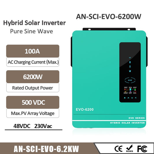 6.2KW Off Grid Pure Sine Wave Hybrid EVO Solar Inverter by Anern