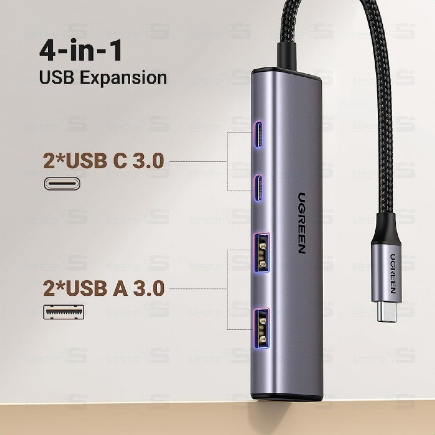 UGREEN HUB TYPE C TO 2*USB 3.0 2USB TYPE C CM473