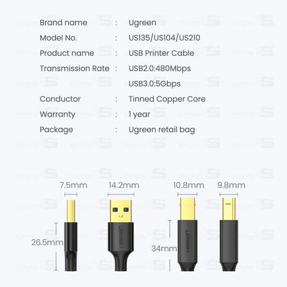 CABLE PRINTER USB 1.5M SUPER SPEED UGREEN US135 11.50 - 10350