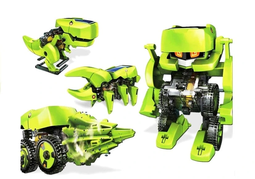 DIY Creative 4 in 1 3D DIY Solar Powered Robot Toys for Kid Green Safe Energy Driven Dinosaur