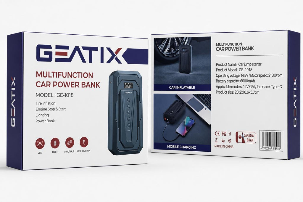 Geatix Car Power Bank GE-1018 – Jump Starter, Tire Inflator, Engine Start & LED Light
