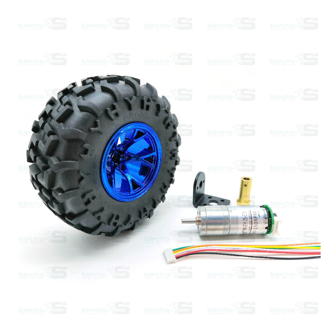 190rpm High Torque DC Motor + 130mm Blue Plastic Wheel + Coupling + Motor bracket