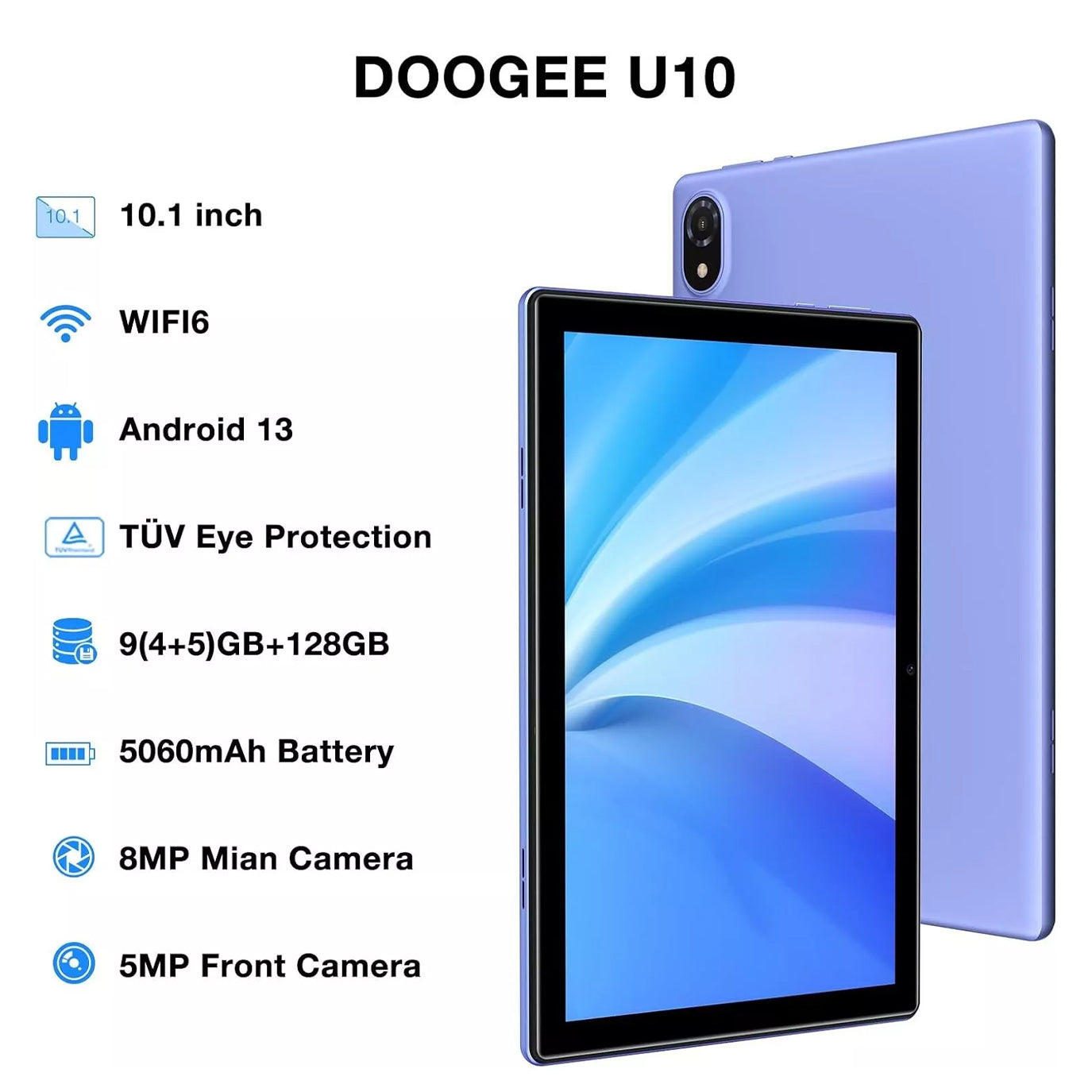 Tableta Doogee U10 De 10.1 Android 13, 9 Gb Ram, 128 Gb Rom