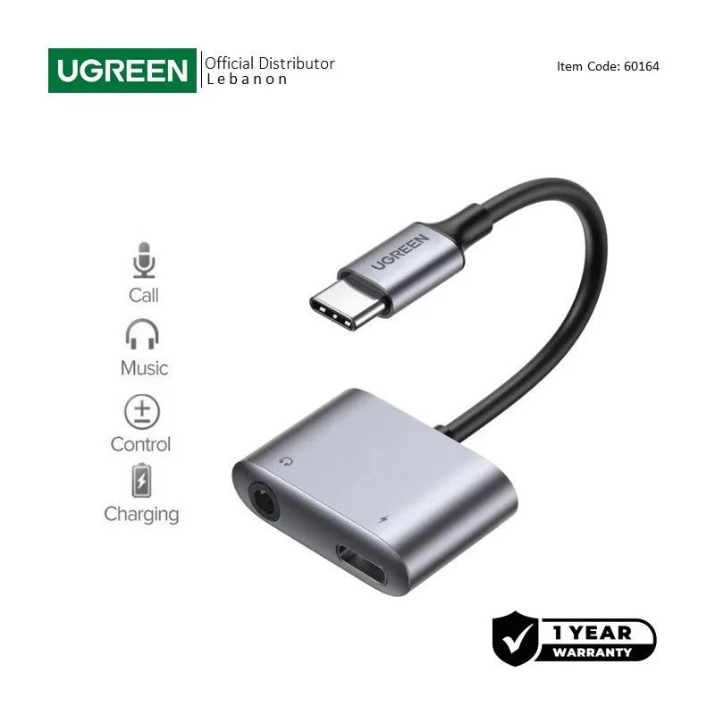 UGREEN 2-in-1 CM231 USB C to 3.5mm Headphone & USB-C Charging Port 60164