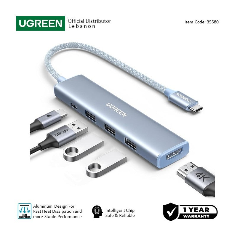 HUB UGREEN CM478 REVODOK 5-in-1 USB-C HUB Docking Station with Power Port White 35580