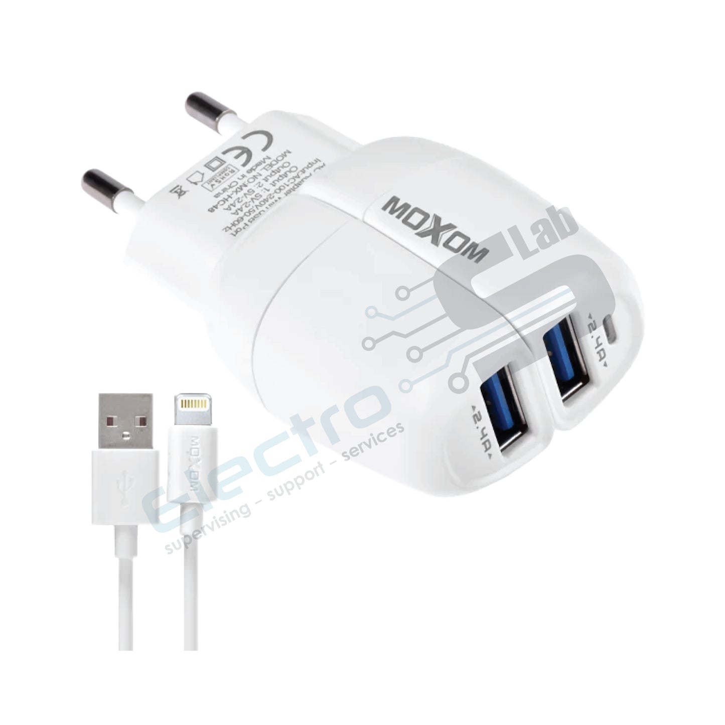 MOXOM 2 PORTS CHARGER TYPE C /  LIGHTNING / MICRO-USB