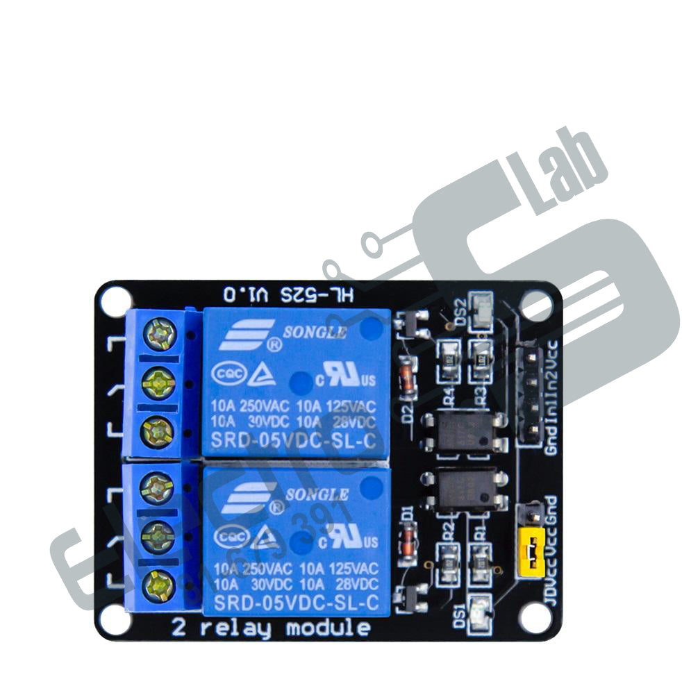 2 Channel Relay Module with light coupling 5V – Electroslab
