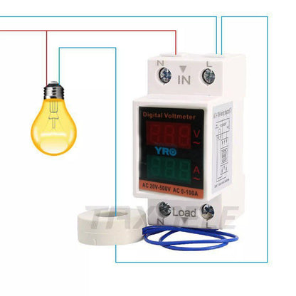 CH-36VA Dinrail Voltage&Current Meter Voltage  Range: 50-500V Amper: 1-140A